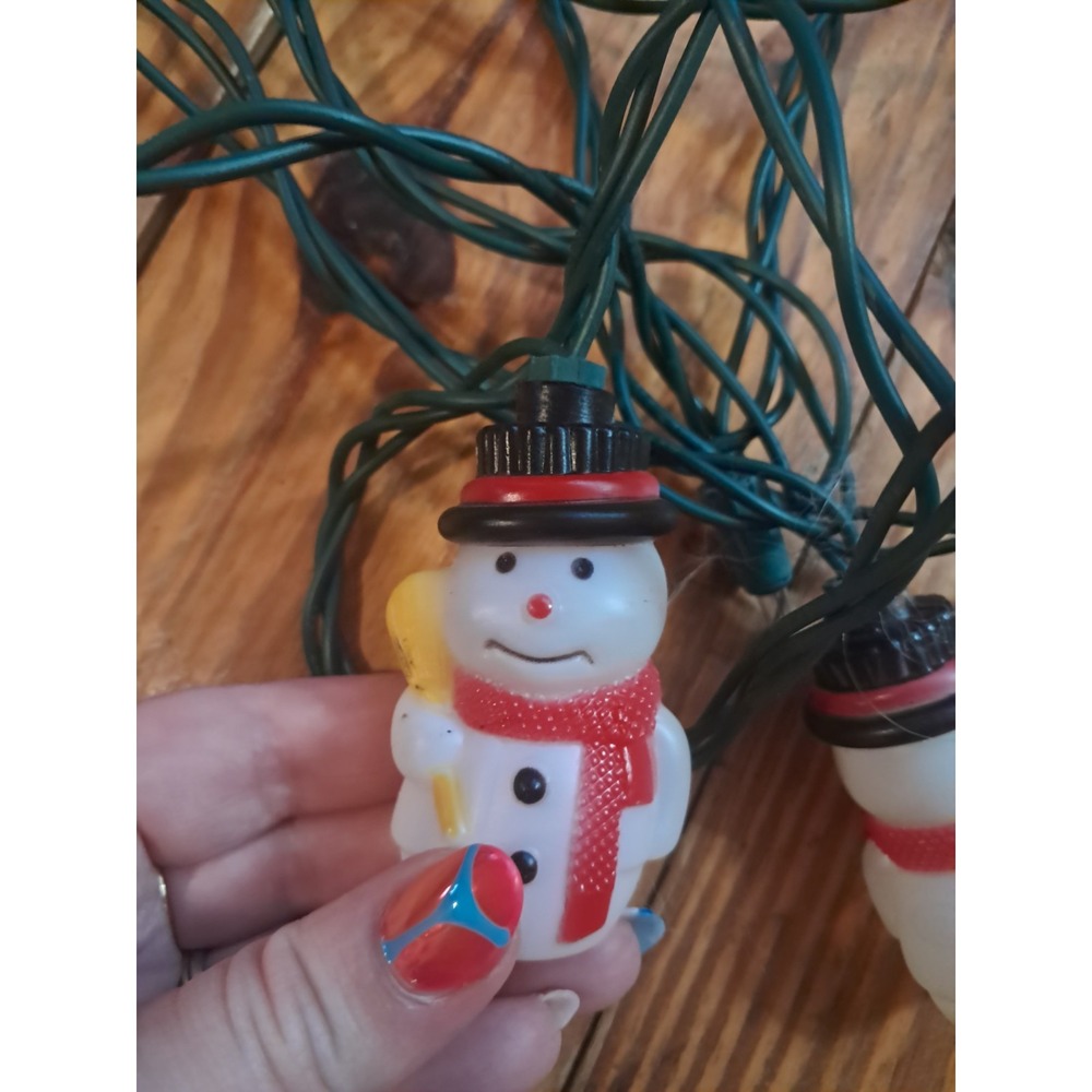 Vintage 10 Fancy Lights Snowman Christmas Tree Lights In Box 6.5 Ft j20